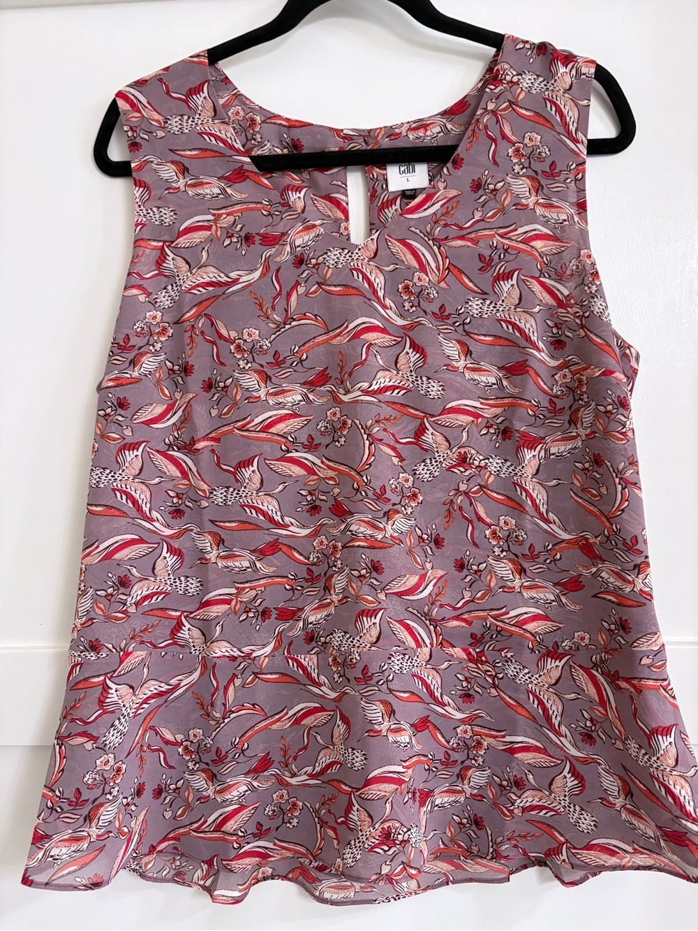 CAbi Mauve Floral Sleeveless Camisole with Red & Cream Accents